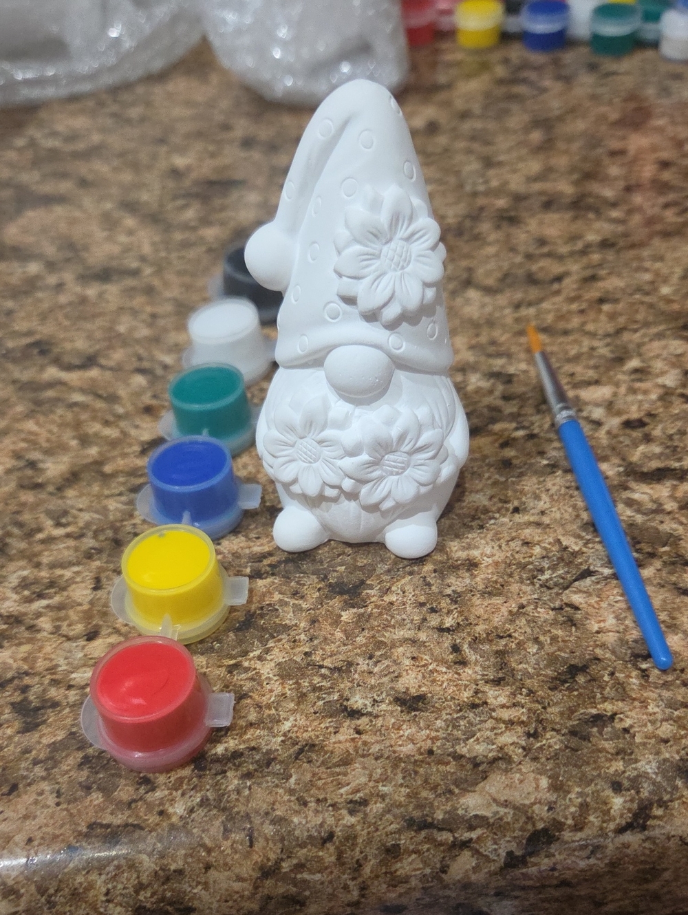 Ceramic Flower Gnome Paint-Your-Own Kit - White